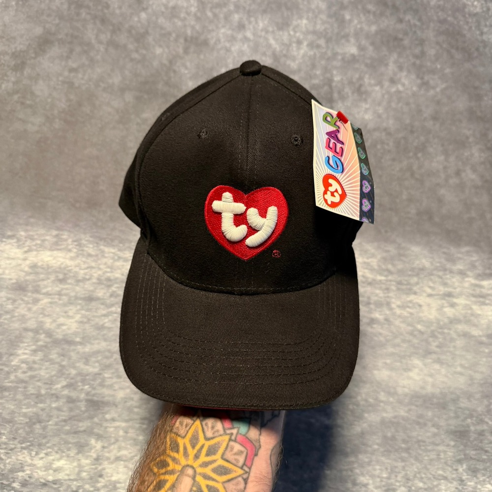 Vintage Ty Beanie Babies Black Cotton Adjustable Hat Embroidered Heart Logo NWT